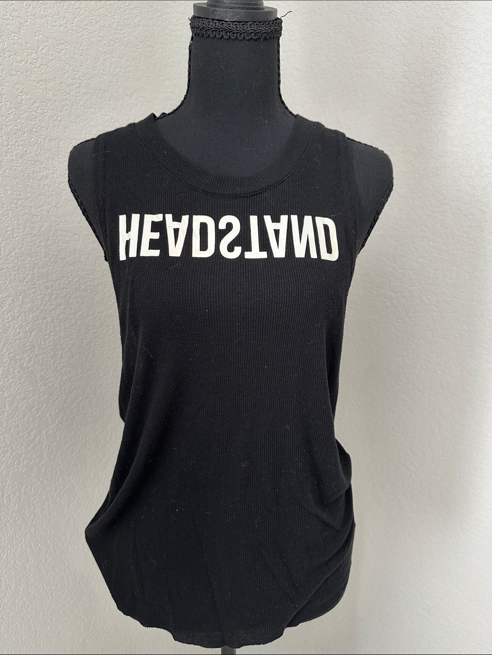 ALO Yoga Black Tank with White HEADSTAND Print